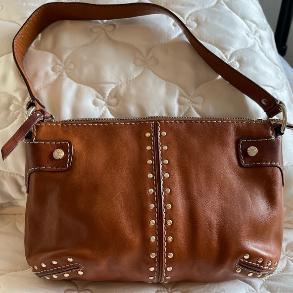 Michael Kors Astor Vintage Studded Tan Leather Shoulder Bag (2004) - Picture 1 of 16